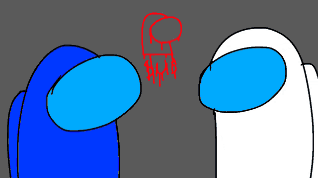 a blue and white among us character standing next to each other with a red circle in the middle
