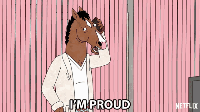 a cartoon of a horse with the words i 'm proud on the bottom