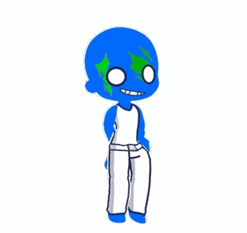 a cartoon drawing of a person with a blue body and white pants .