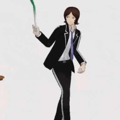 a man in a suit and tie is dancing while holding a green onion .