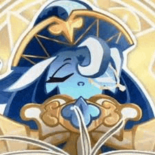 a close up of a cartoon character wearing a hat and holding a sword .