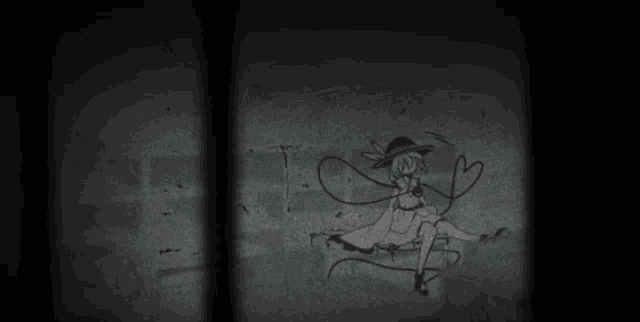 a black and white drawing of a girl in a hat sitting on the ground .