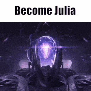 a picture of a video game with the words `` become julia '' on it .