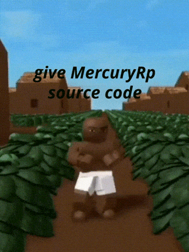 a cartoon character is standing in a field with the words give mercury rp source code
