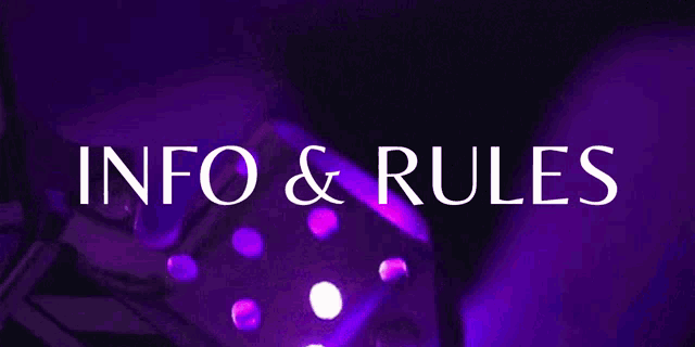 a purple background with the words " info & rules " on it