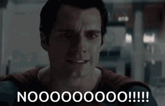 a man in a red shirt is screaming with the words nooo00000 !!! written below him