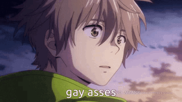 a close up of a person 's face with the words gay asses written on it