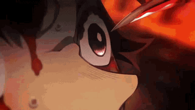 a close up of a person 's face with blood coming out of their eyes .