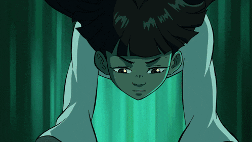 a cartoon of a girl with a green background