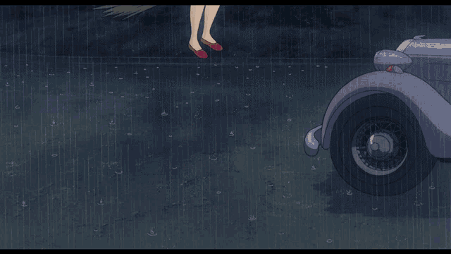 a cartoon of a girl holding a broom next to a purple car