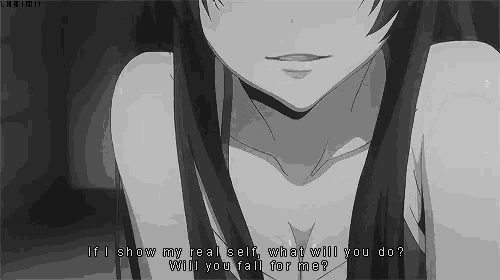 a black and white image of a girl with a quote on it .