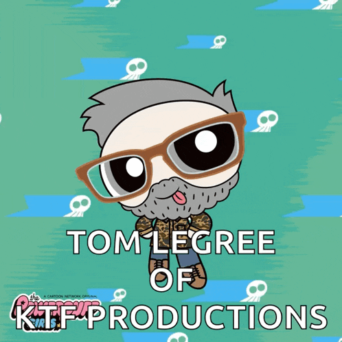 a cartoon character with glasses and a beard is called tom degree of kff productions