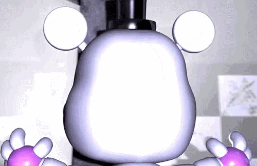 a white teddy bear with a black top hat and purple arms