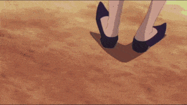 a cartoon drawing of a person 's feet with a black shoe on