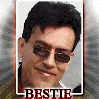 a picture of a man with sunglasses and the name bestie on the bottom