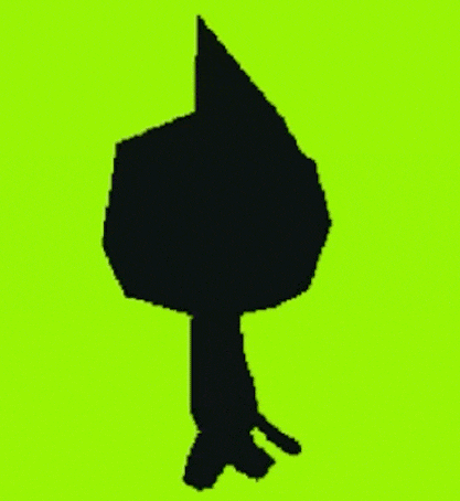 a black silhouette of a person with a hat on a green background .