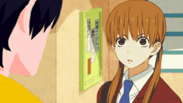 a boy and a girl are looking at each other in a cartoon