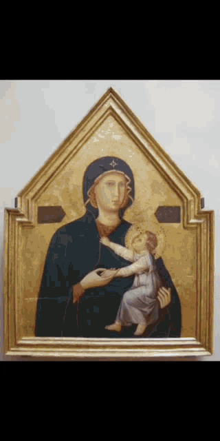 a painting of a woman holding a child with a star on her head