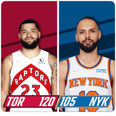 two basketball players one from the raptors and the other from new york