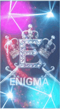 an enigma logo with a crown and swords