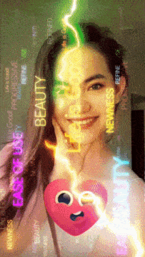 a woman 's face is surrounded by words such as beauty newness and life is good