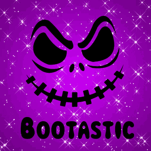 a purple background with a black face and the word bootastic