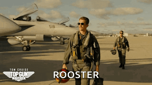 a poster for top gun maverick shows two pilots walking towards a plane