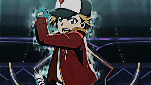 a cartoon character wearing a red jacket and a hat