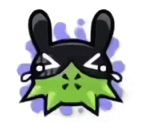 a cartoon rabbit wearing a mask with a green leaf on its face .
