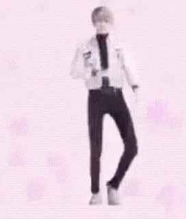 a man is dancing in front of a pink background .