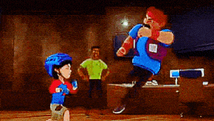 a cartoon character kicking another character in the face