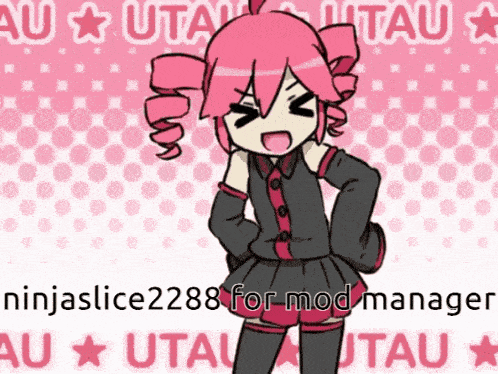 a girl with pink hair is standing in front of a pink background
