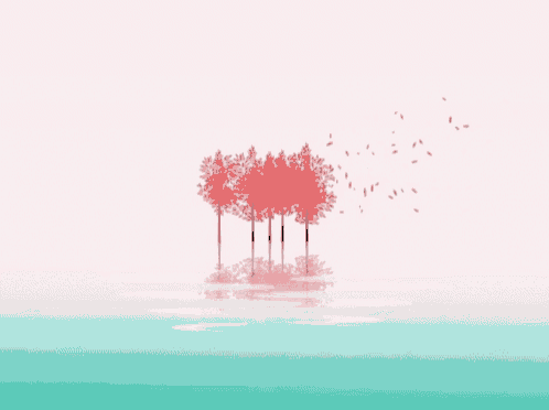 a row of pink trees on a pink and green background