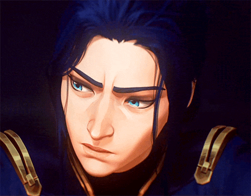 a close up of a person 's face with blue hair and blue eyes