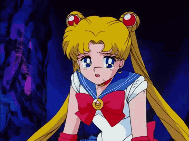 a cartoon of a girl with blonde hair and a red bow