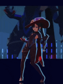 a girl in a witch costume is standing in front of a building
