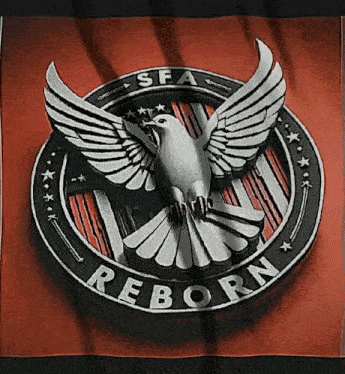 a reborn logo with a bird in the center