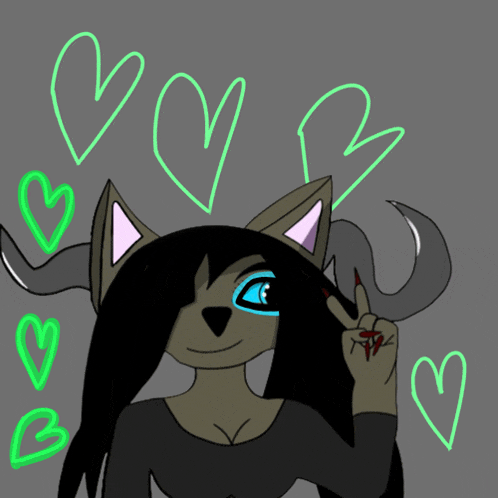 a drawing of a cat with horns and hearts around her