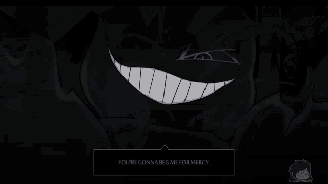 a cartoon character is holding a knife in a dark room .
