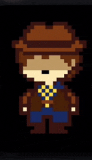 a pixel art of a man with a cowboy hat