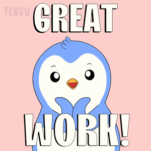 a penguin giving a thumbs up with the words great work