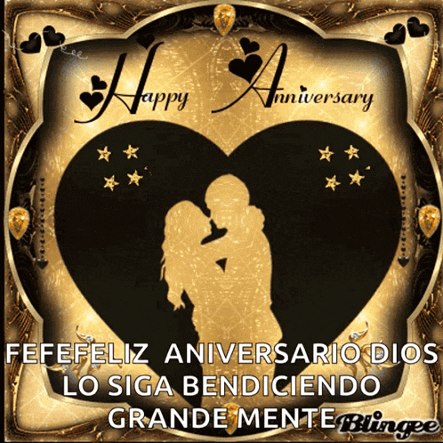 a happy anniversary greeting card with a couple hugging