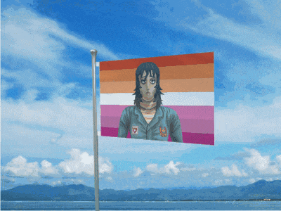 a flag with a picture of a person on it