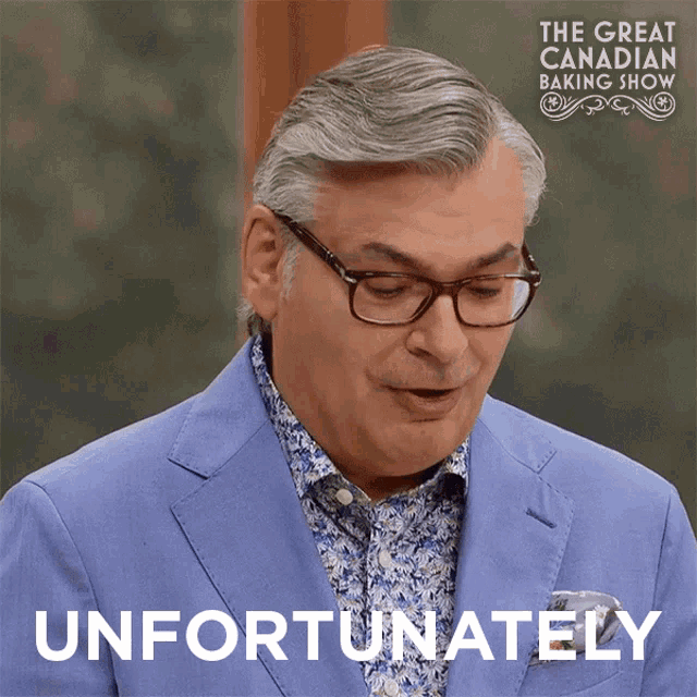 a man with glasses and a blue jacket says " unfortunately "