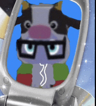 a cow wearing glasses and a scarf is reflected in a cell phone