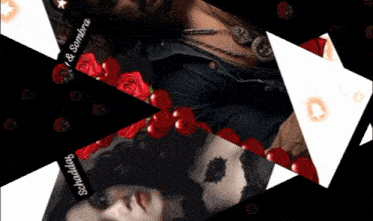 a man and a woman are surrounded by red roses and the words " & sombra " on the bottom right