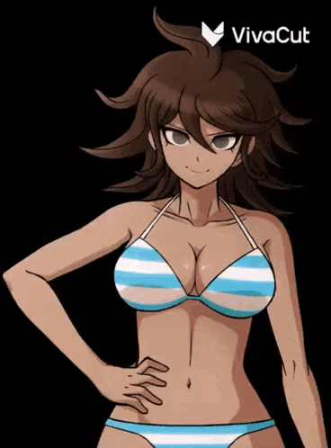 a woman in a bikini is standing with her hands on her hips and the word vivacut is on the bottom right