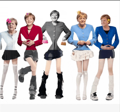 a woman with a crown on her head stands in a row of different outfits