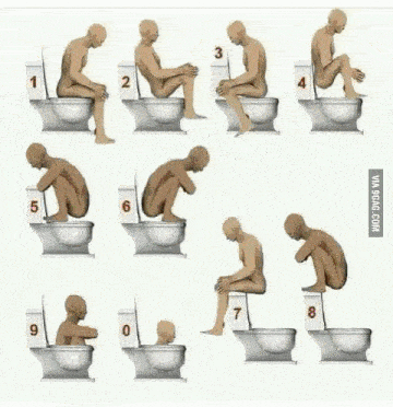 a man running in front of a toilet with the number 0