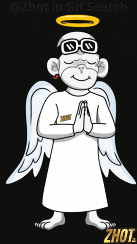 a cartoon of a monkey with a halo and a shirt that says ' zhot ' on it